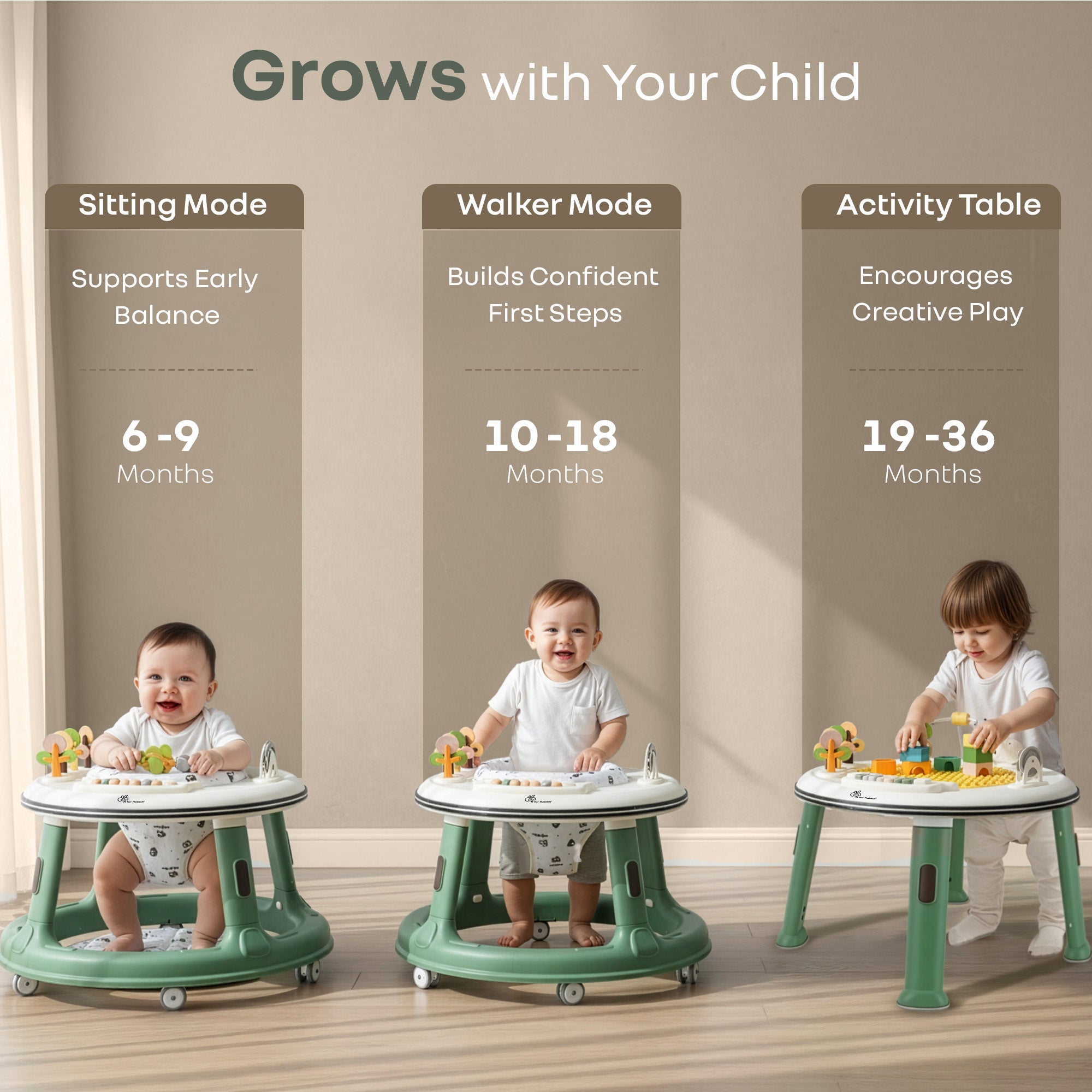 R for Rabbit Little Feet Hopper 2 - in - 1 Baby Walker & Activity Table - Baby Walker