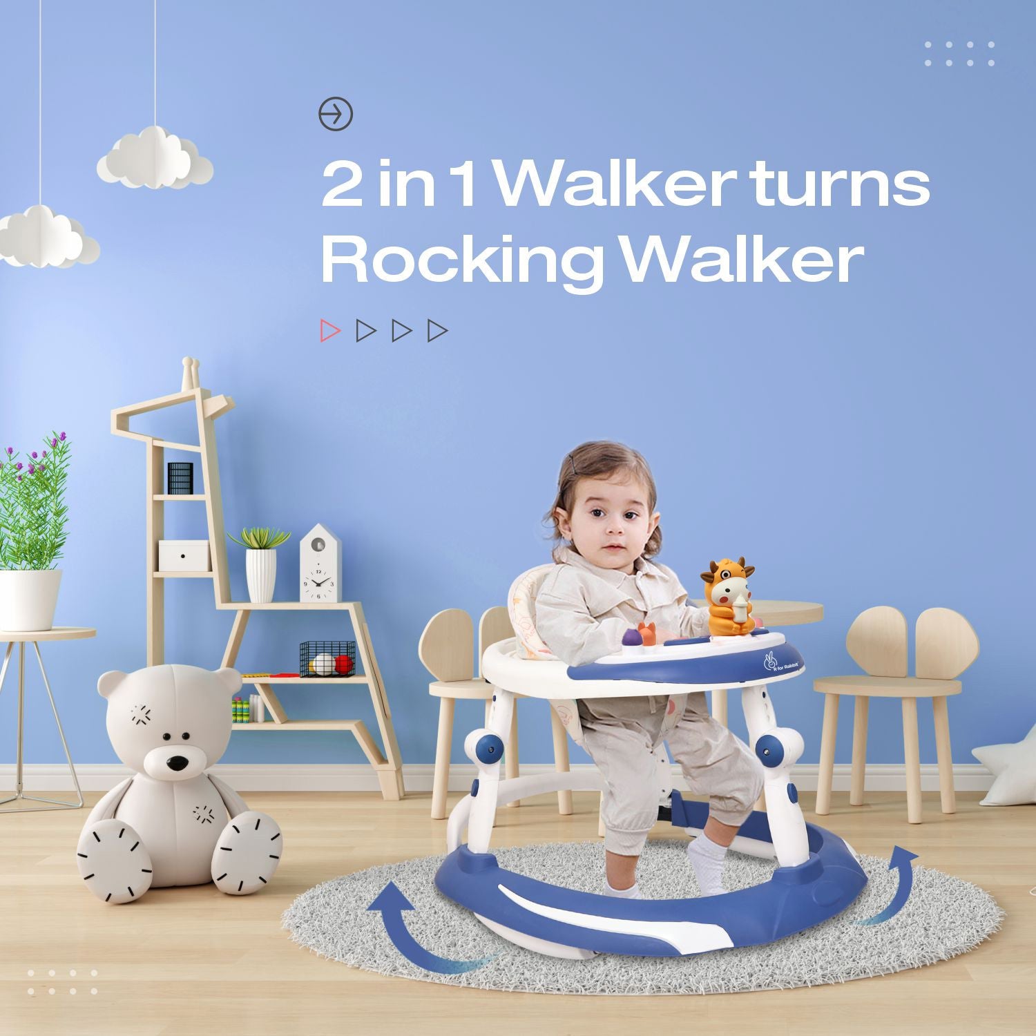 R for Rabbit Little Feet Plus Baby Walker Blue White Baby Gear - Baby Walker