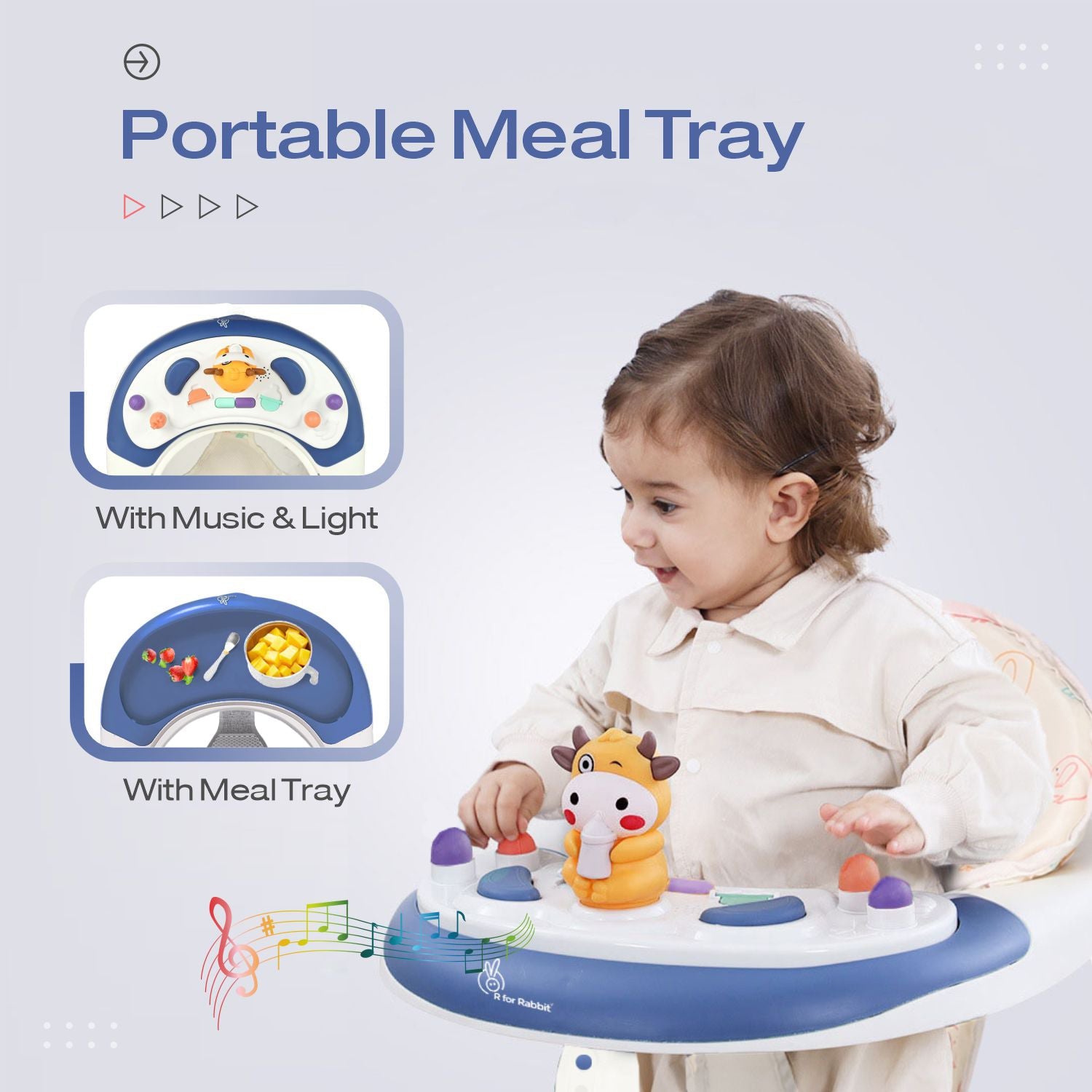 R for Rabbit Little Feet Plus Baby Walker Blue White Baby Gear - Baby Walker