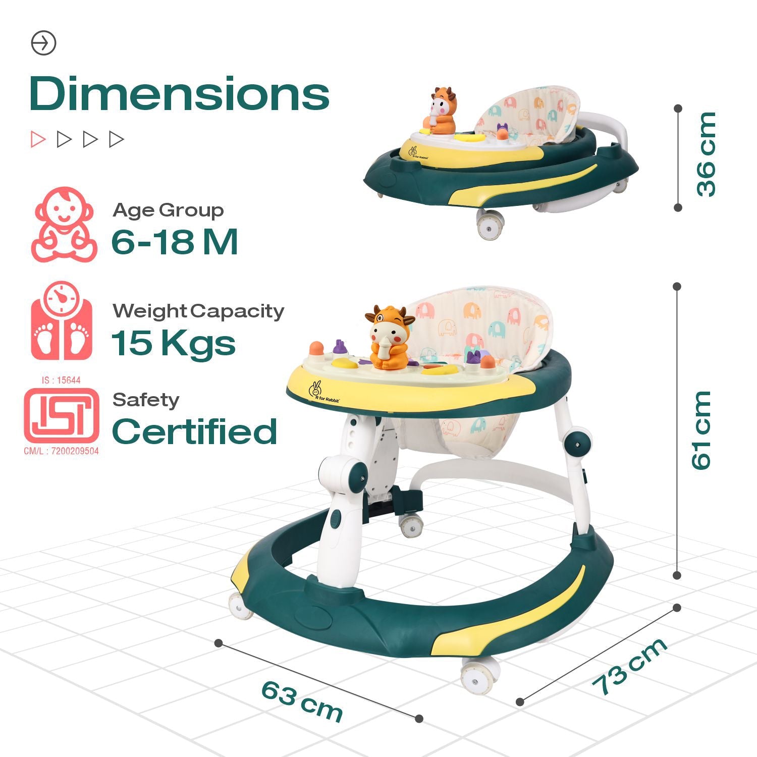 R for Rabbit Little Feet Plus Baby Walker Green Yellow Baby Gear - Baby Walker