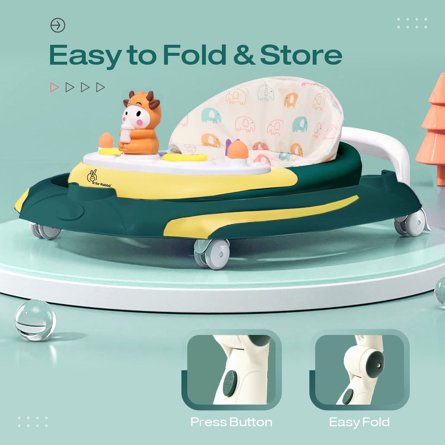 R for Rabbit Little Feet Plus Baby Walker Green Yellow Baby Gear - Baby Walker