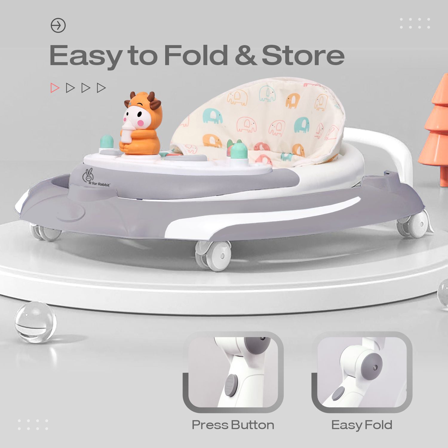 R for Rabbit Little Feet Plus Walker 2 - in - 1 with Music & Light - 64 X 15 X 74 cm Baby Walker