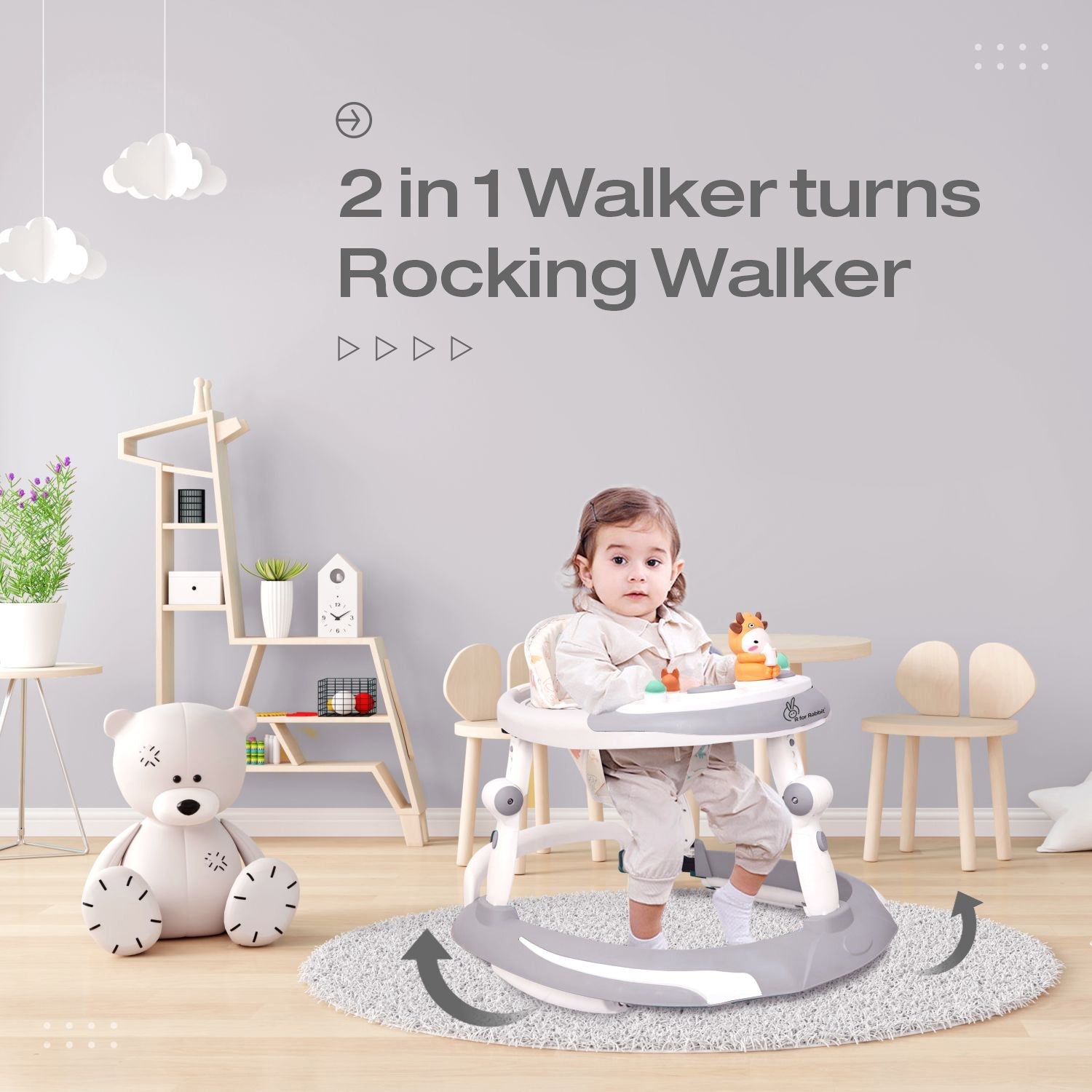 R for Rabbit Little Feet Plus Walker 2 - in - 1 with Music & Light - 64 X 15 X 74 cm Baby Walker