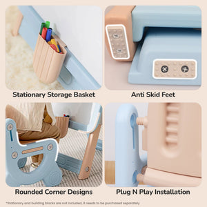 R for Rabbit Little Genius Candy - Set of Board & Chair - Blue - Blue Writing Board