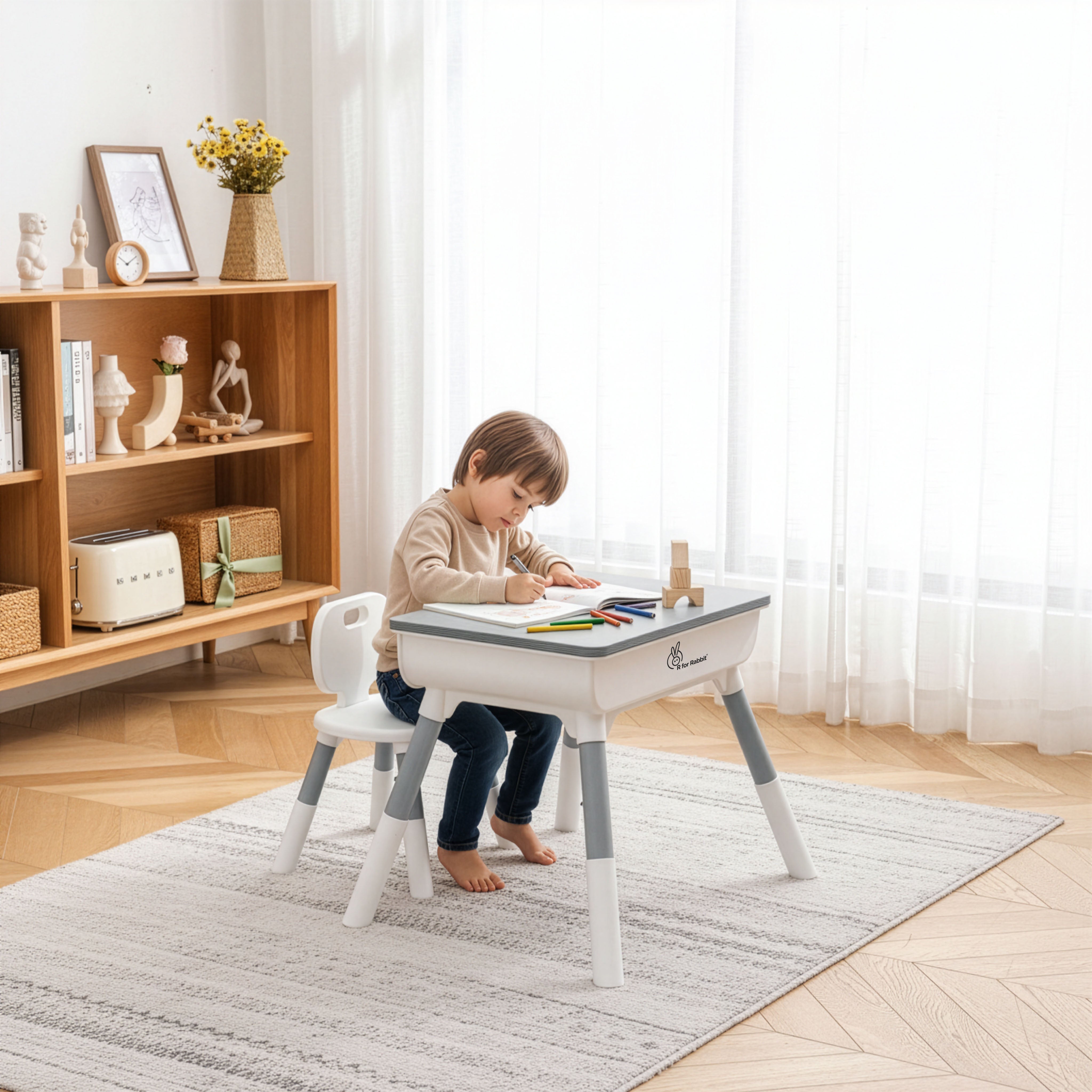 R for Rabbit Little Genius Woodland Kids Study Table With Chair - Table and Chair