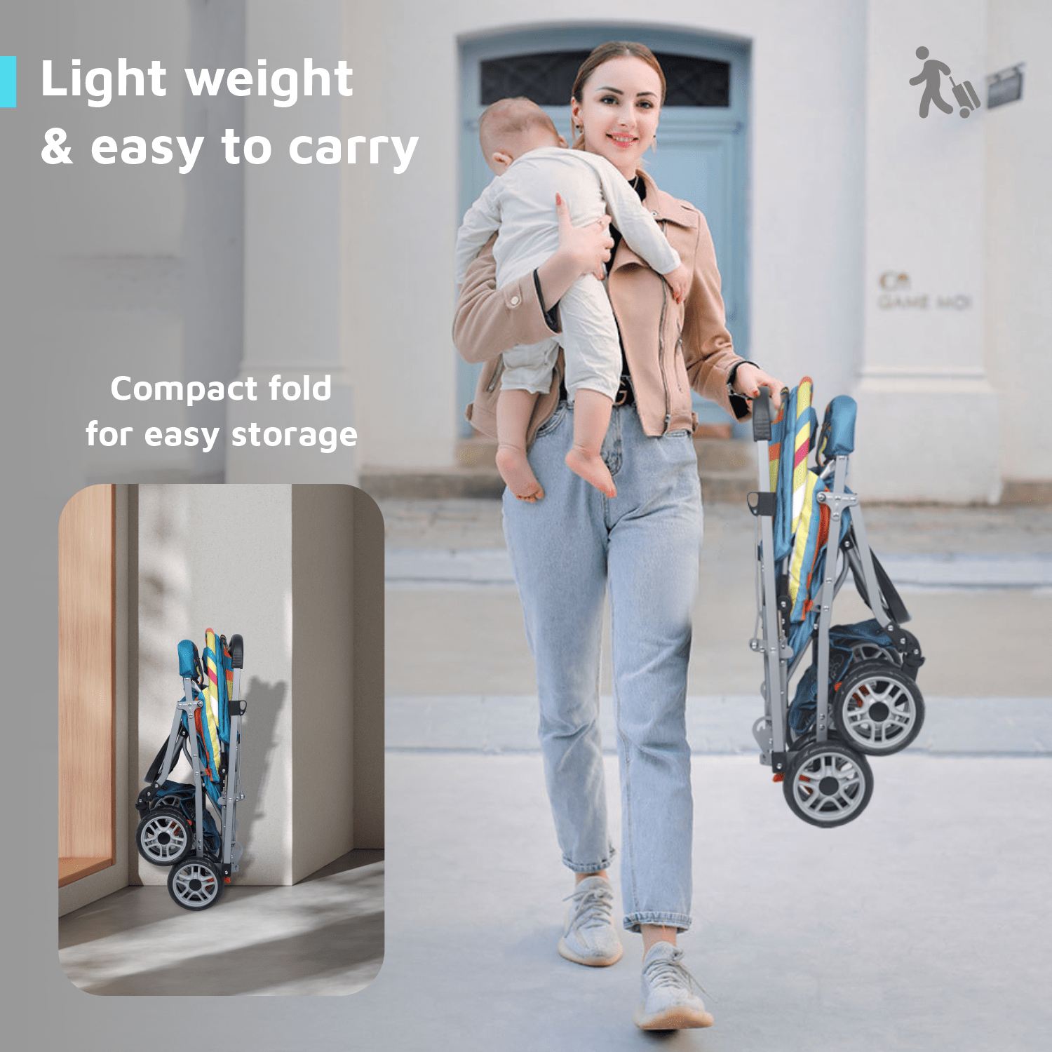 R for Rabbit Lollipop Lite Colorful Baby Stroller - Blue Multicolor - Baby Stroller & Prams