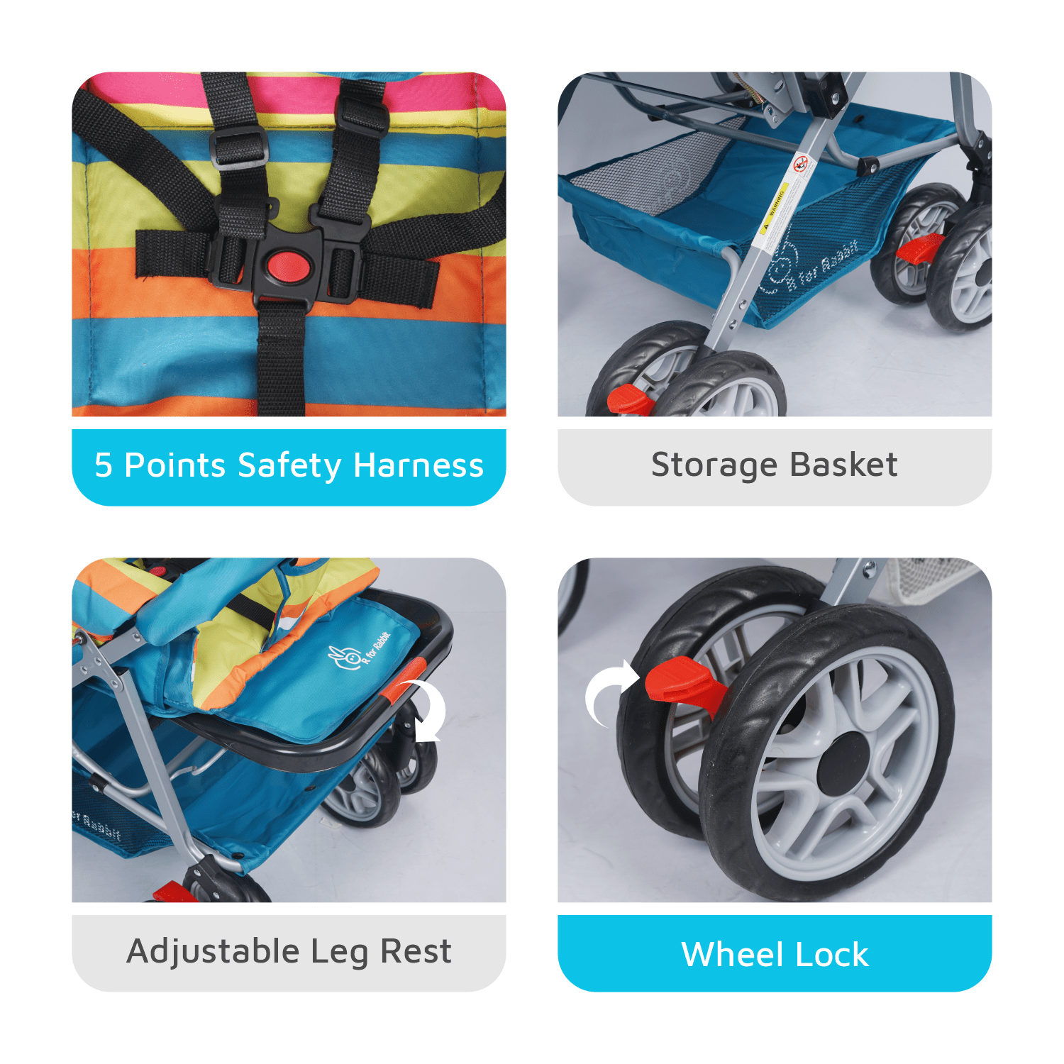 R for Rabbit Lollipop Lite Colorful Baby Stroller - Blue Multicolor - Baby Stroller & Prams