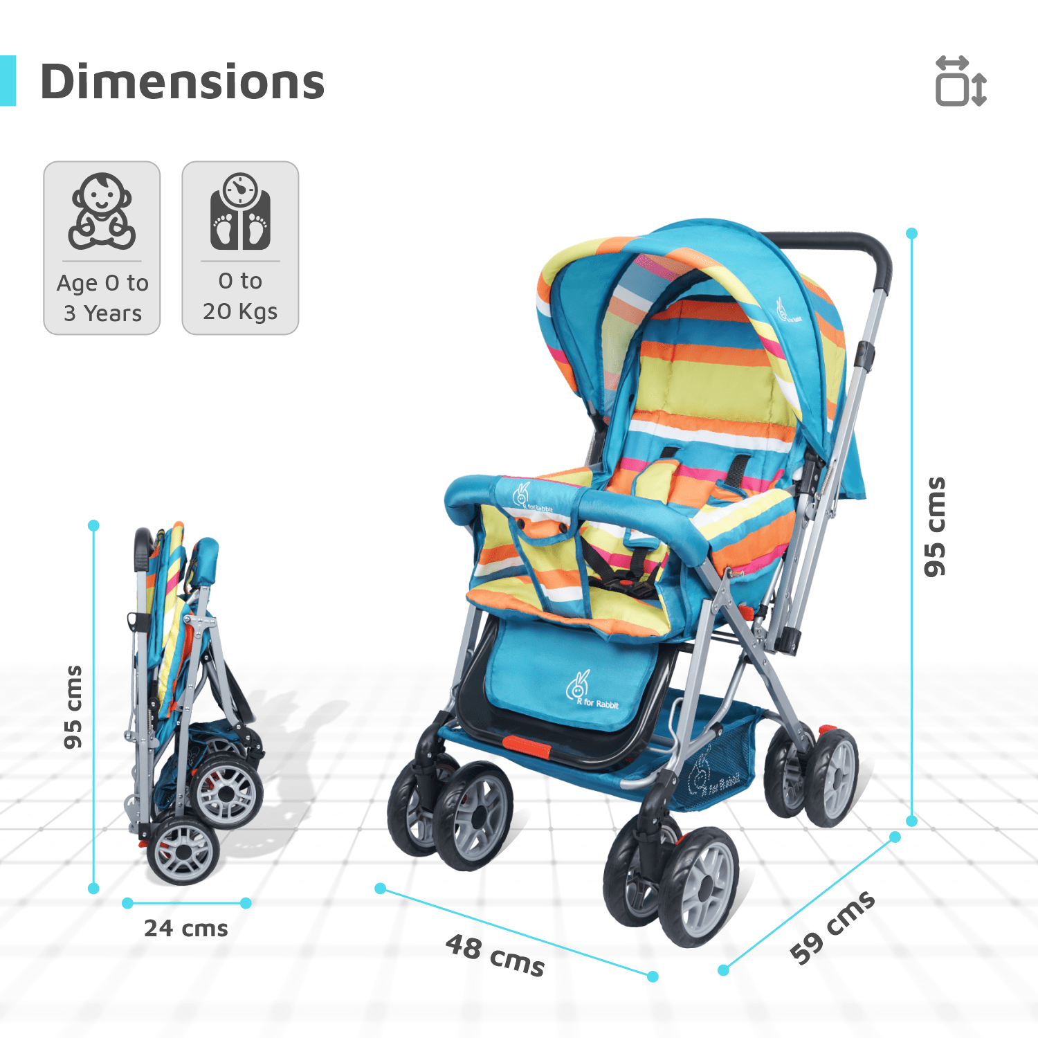 R for Rabbit Lollipop Lite Colorful Baby Stroller - Blue Multicolor - Baby Stroller & Prams