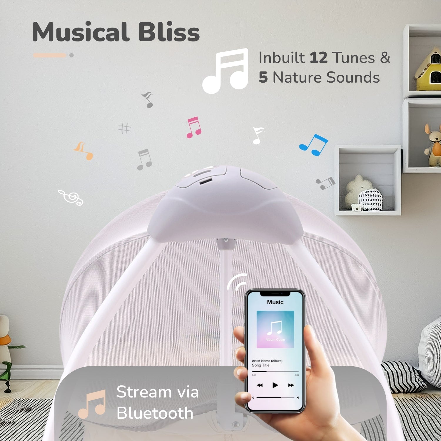 R for Rabbit Lullabies Baby Cradle - Cream - CDLBC01