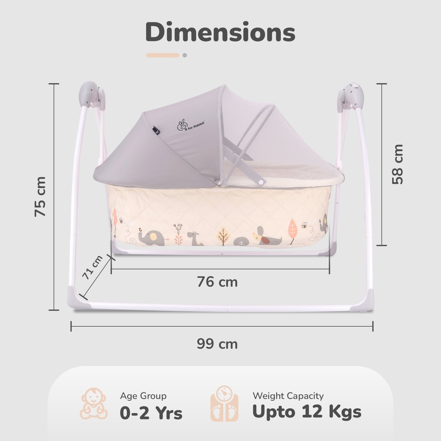 R for Rabbit Lullabies Baby Cradle - Cream - CDLBC01