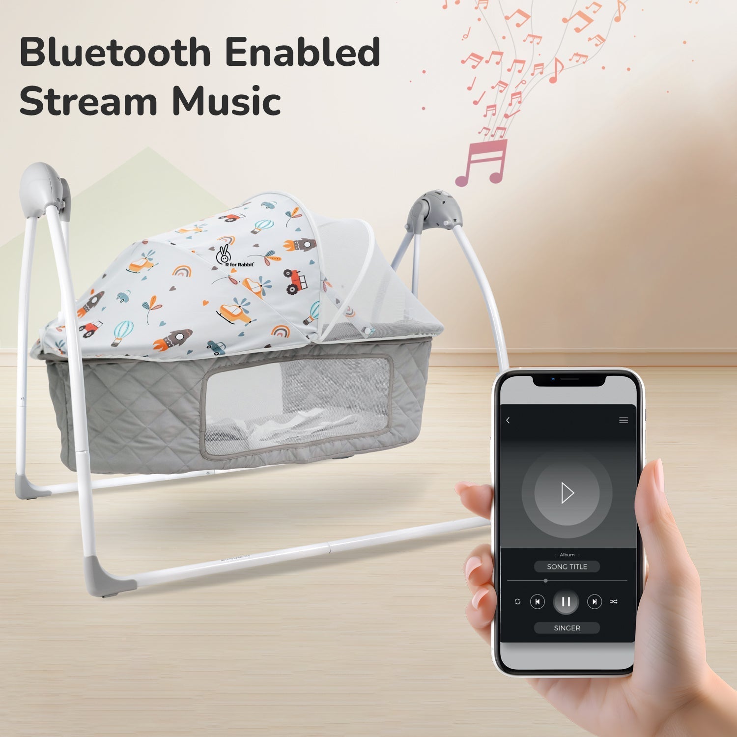 R for Rabbit Lullabies Plus cradle - Grey - CDLBPGY04