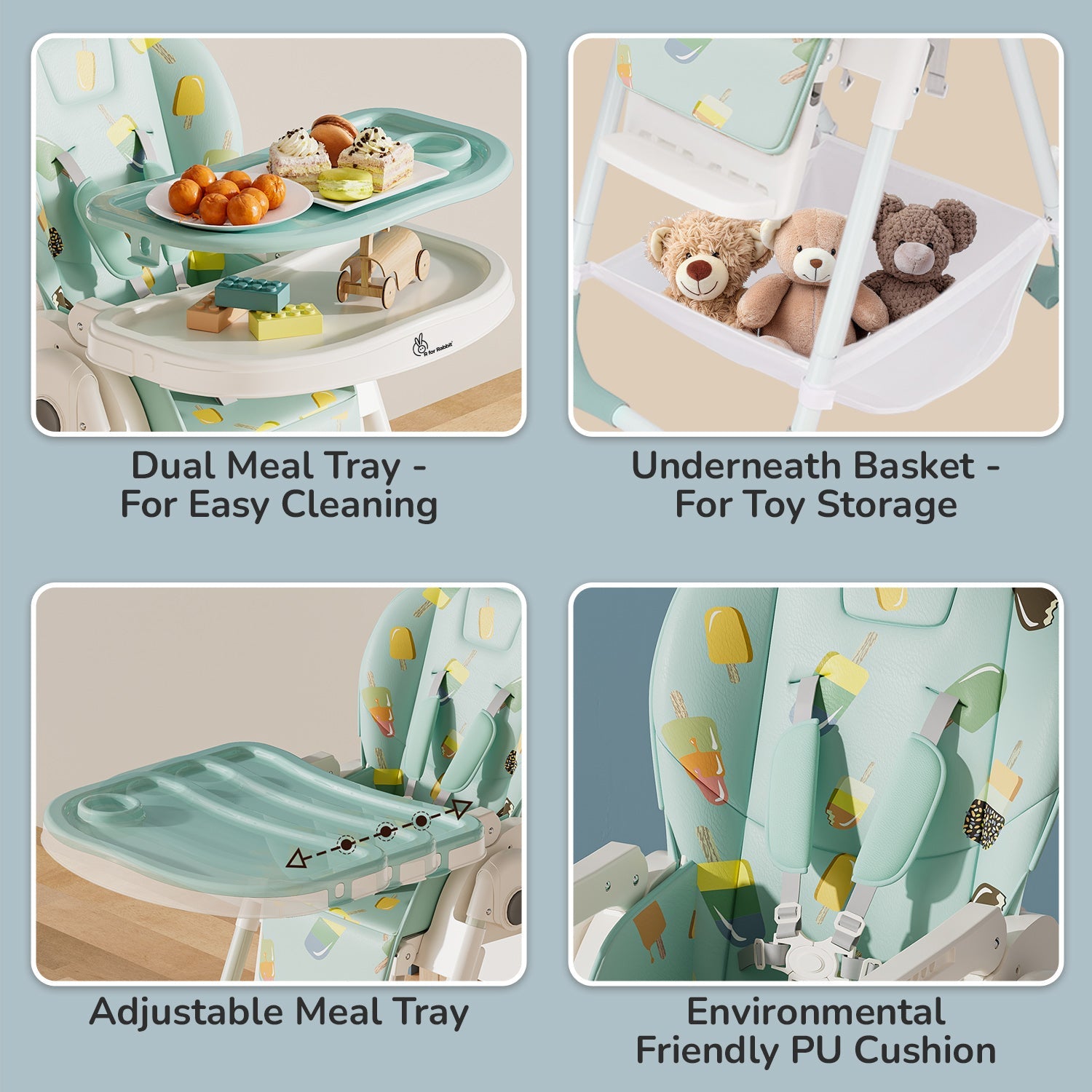 R for Rabbit Marshmallow High Chair - Candy Blue - Baby High Chair