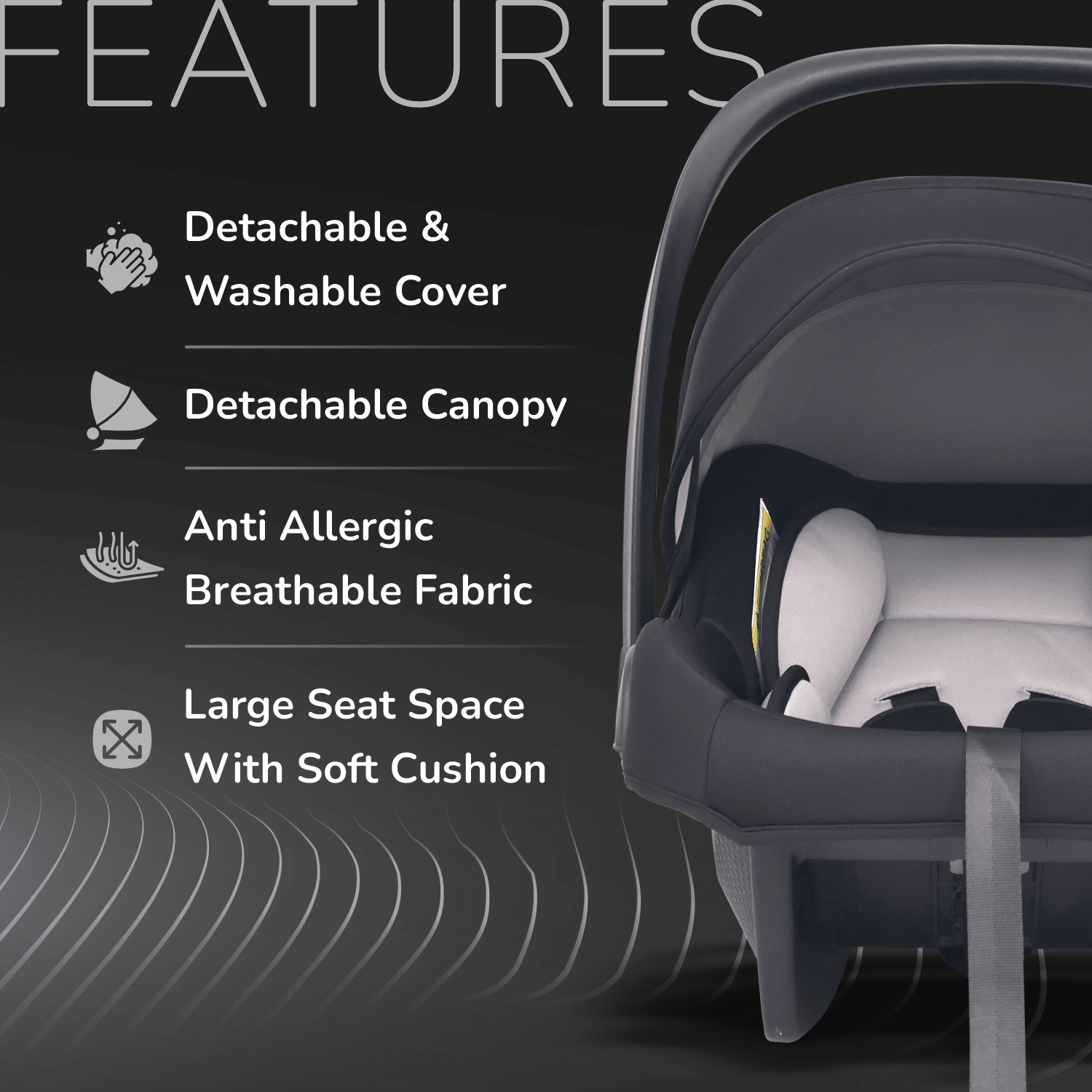 R for Rabbit Picaboo NXG Car Seat Black Grey Baby Gear - Baby Car Safety Seat