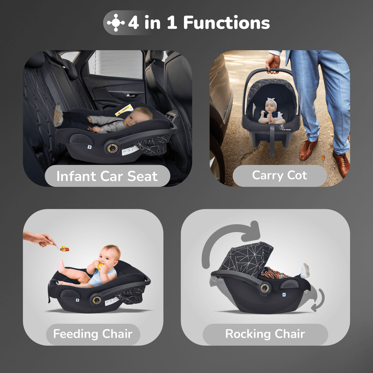 R for Rabbit Picaboo NXG Car Seat Silver Black Baby Gear - Baby Car Safety Seat