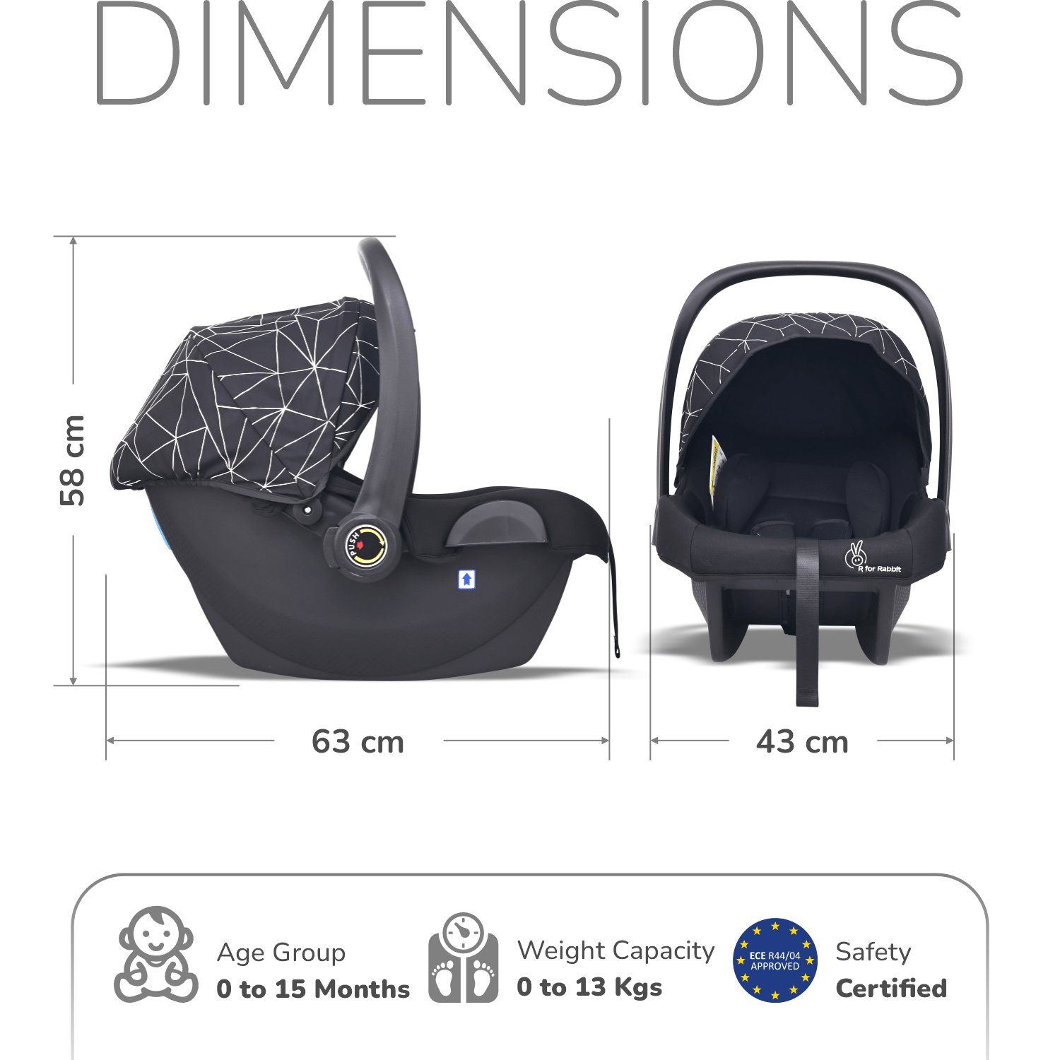 R for Rabbit Picaboo NXG Car Seat Silver Black Baby Gear - Baby Car Safety Seat