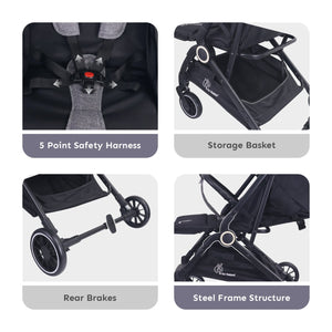 R for Rabbit Pocket Air Stroller - Grey - Baby Stroller & Prams