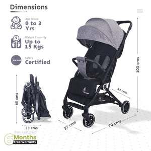 R for Rabbit Pocket Air Stroller - Grey - Baby Stroller & Prams