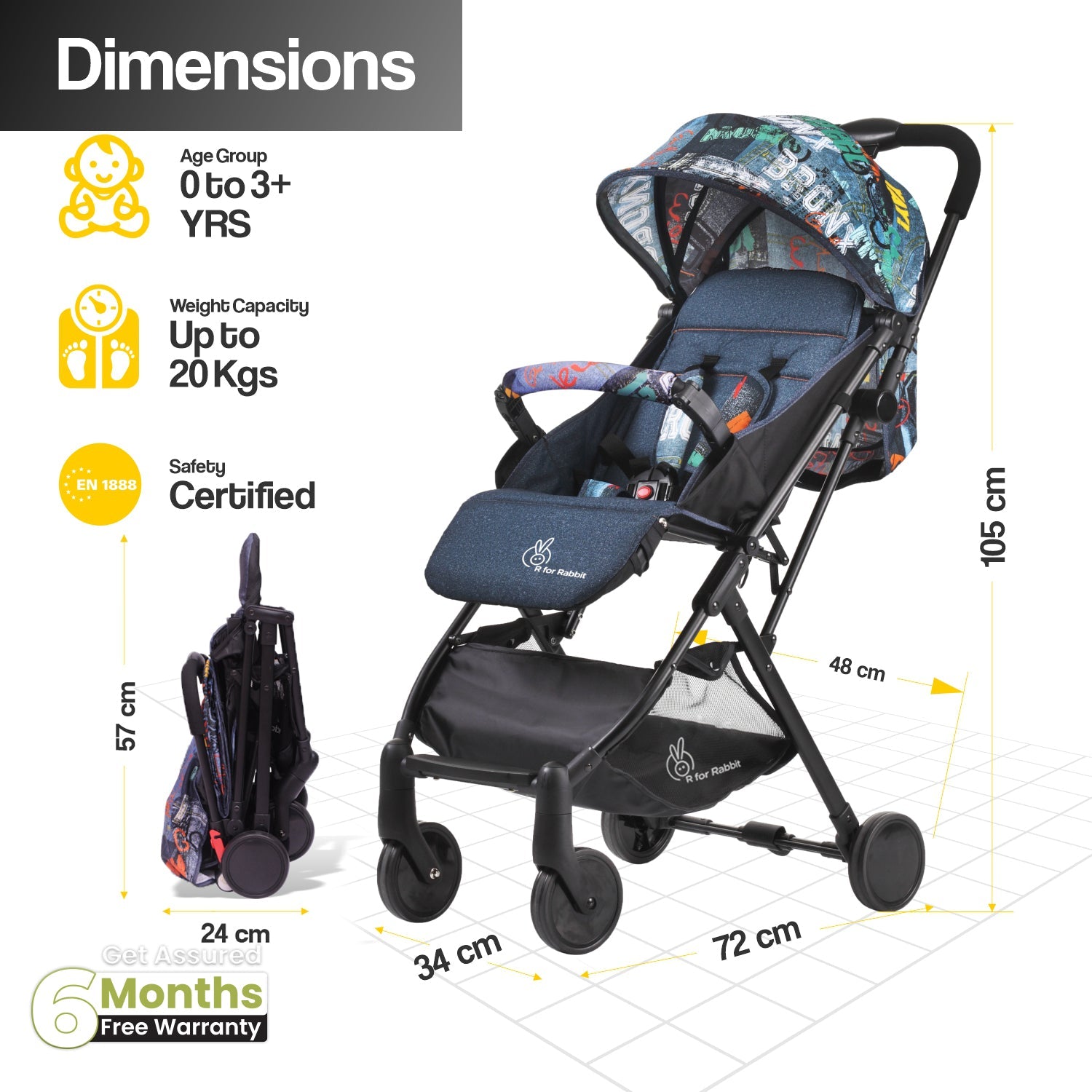 R for Rabbit Pocket Stroller Lite Baby Stroller - Grey - Baby Stroller & Prams