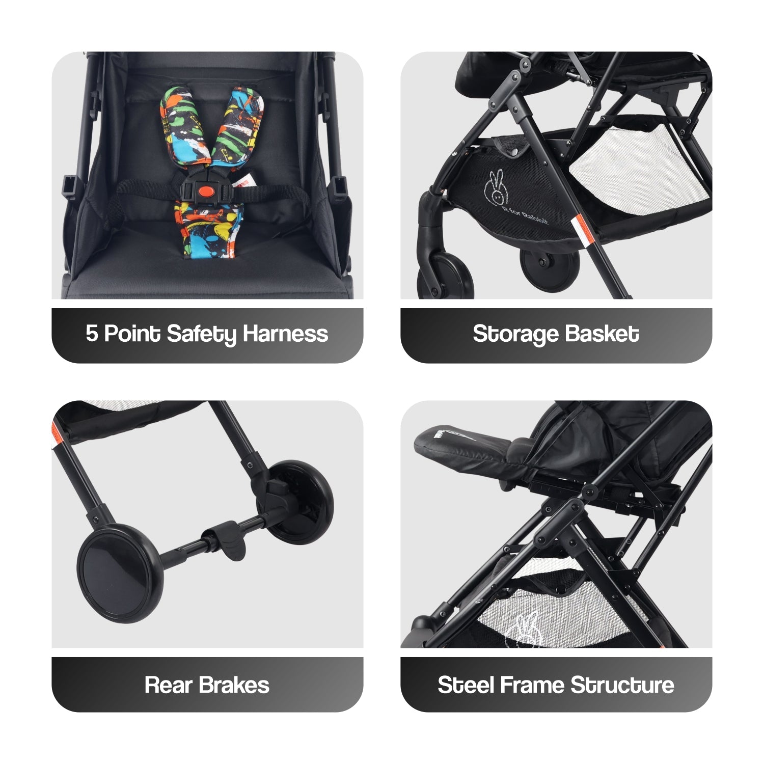 R for Rabbit Pocket Stroller Lite - Black Multi - Baby Stroller & Prams