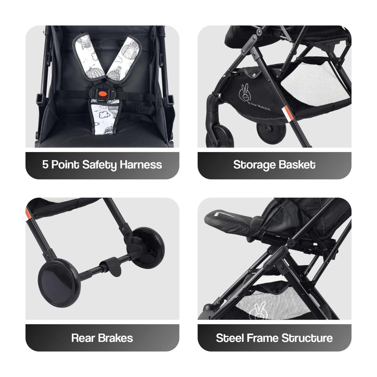 R for Rabbit Pocket Stroller Lite - Black White - Baby Stroller & Prams
