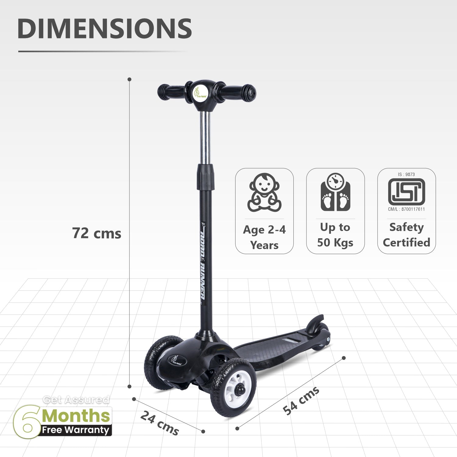 R for Rabbit Road Runner Junior - Black - Scooter