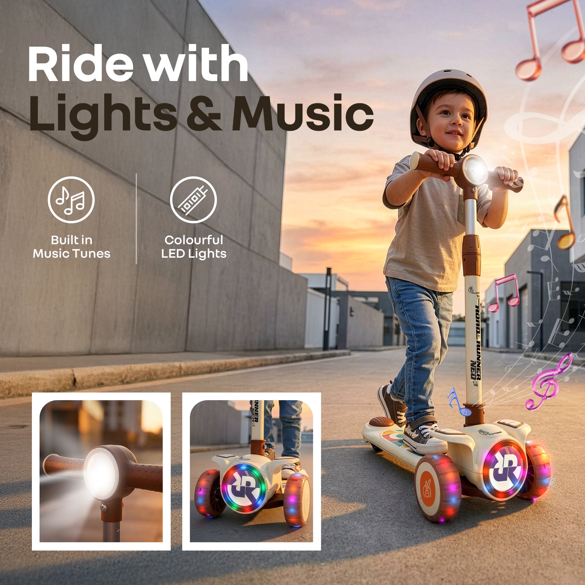 R for Rabbit Road Runner Neo Kids Scooter with LED Wheels & Height Adjustment - Scooter