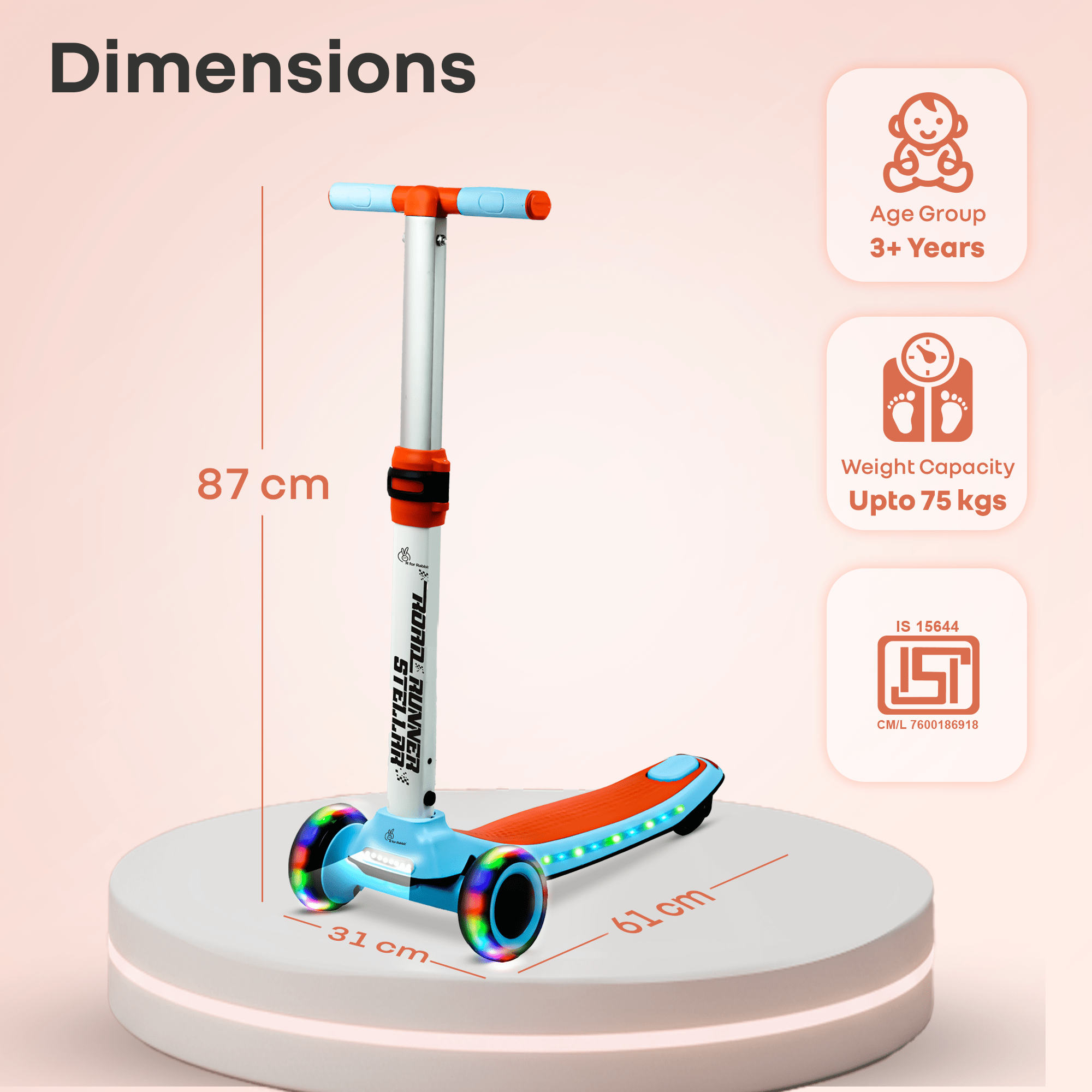 R for Rabbit Road Runner Stellar Scooter Blue Orange Ride ons and Toys - Scooter