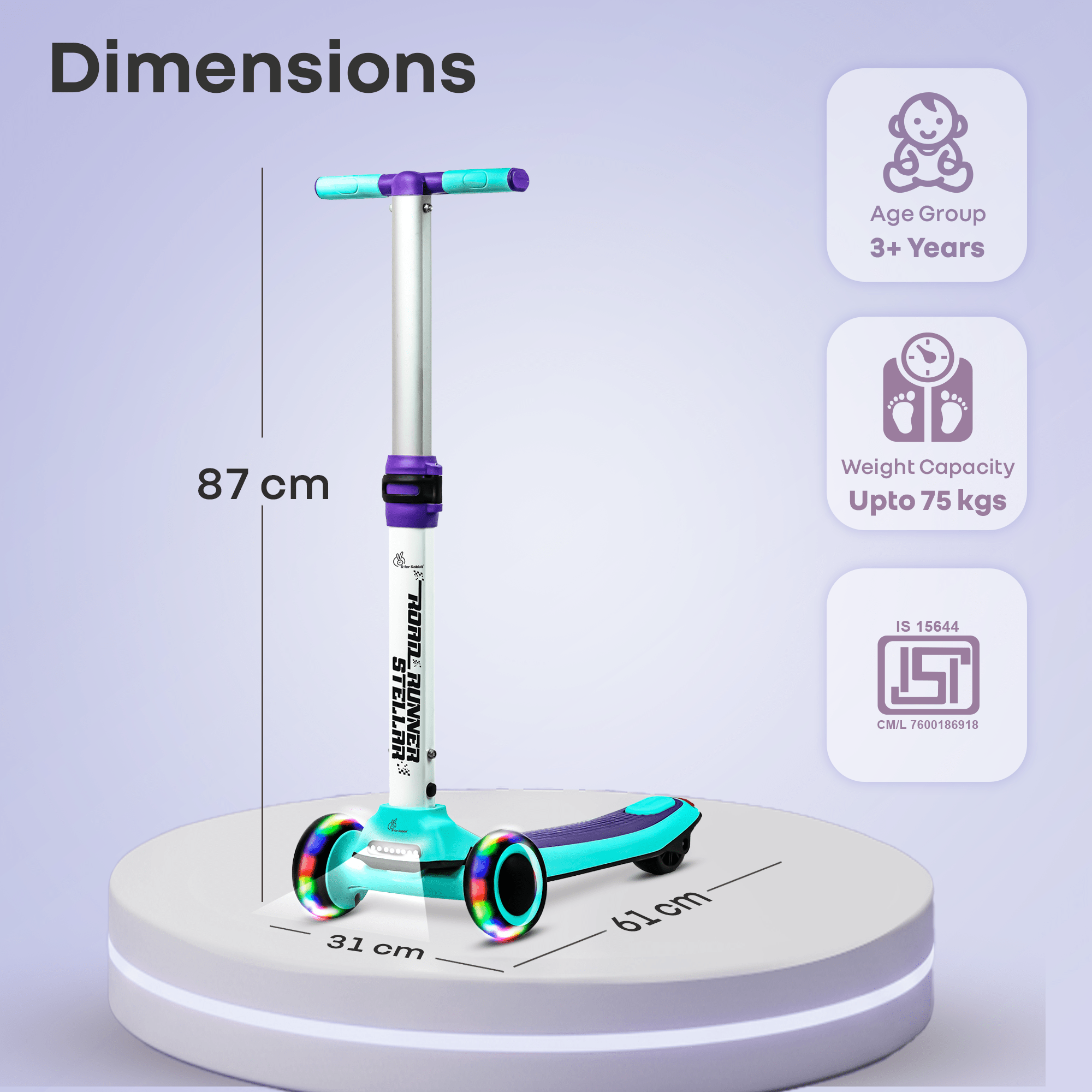 R for Rabbit Road Runner Stellar Scooter Green Purple Ride ons and Toys - Scooter