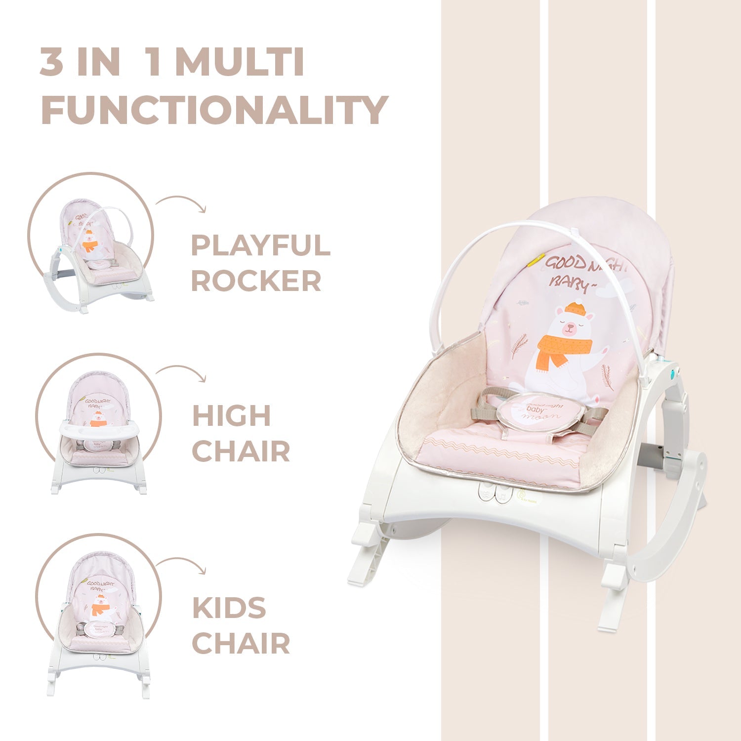 R for Rabbit Rock N Play Rocker - Cream Grey - Baby Rocker
