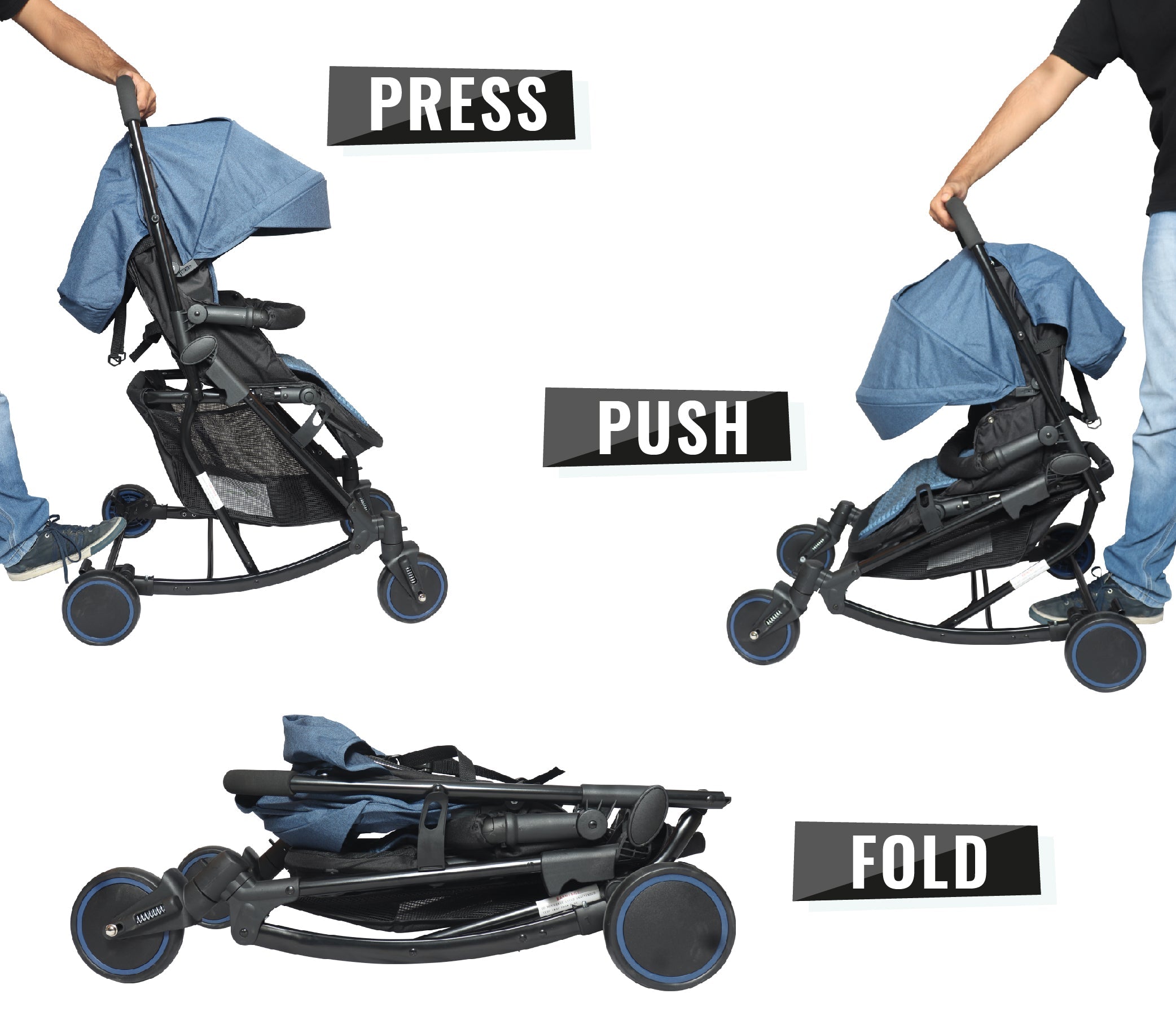 R for Rabbit Rock & Roll Baby Stroller - Black Blue - Baby Stroller & Prams