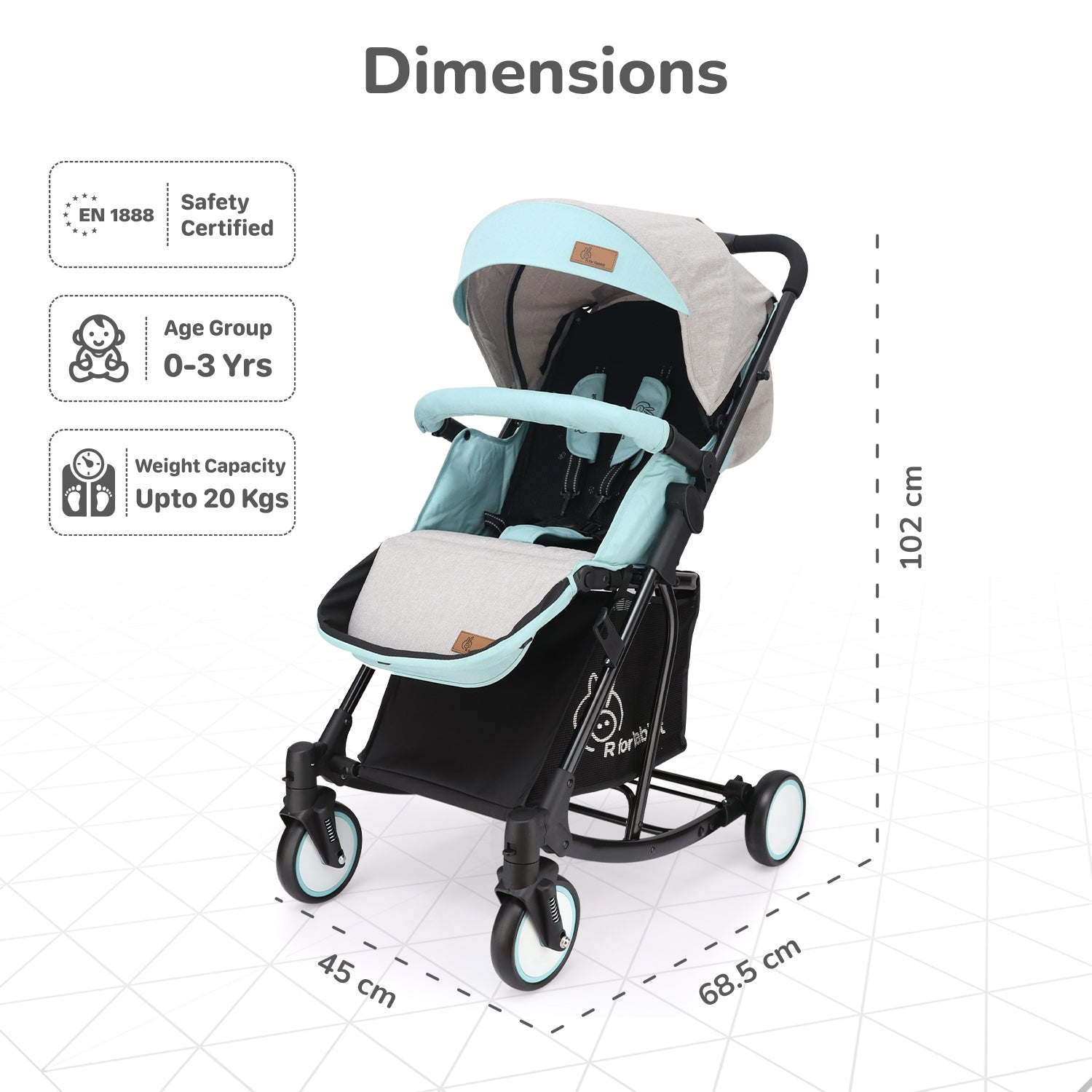 R for Rabbit Rock & Roll Baby Stroller - Sea Green - Baby Stroller & Prams