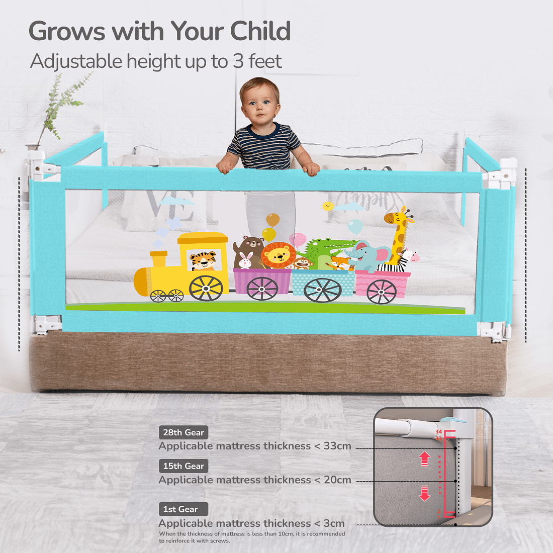 R for Rabbit Safari Bed Rail for Baby Easy Install, Anti - Fall Safeguard for Toddler Safety - Bed Rails