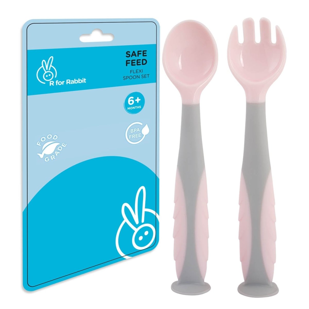 R for Rabbit Safe Feed Flexi Spoon Set- Pink Grey - SFFSPG1