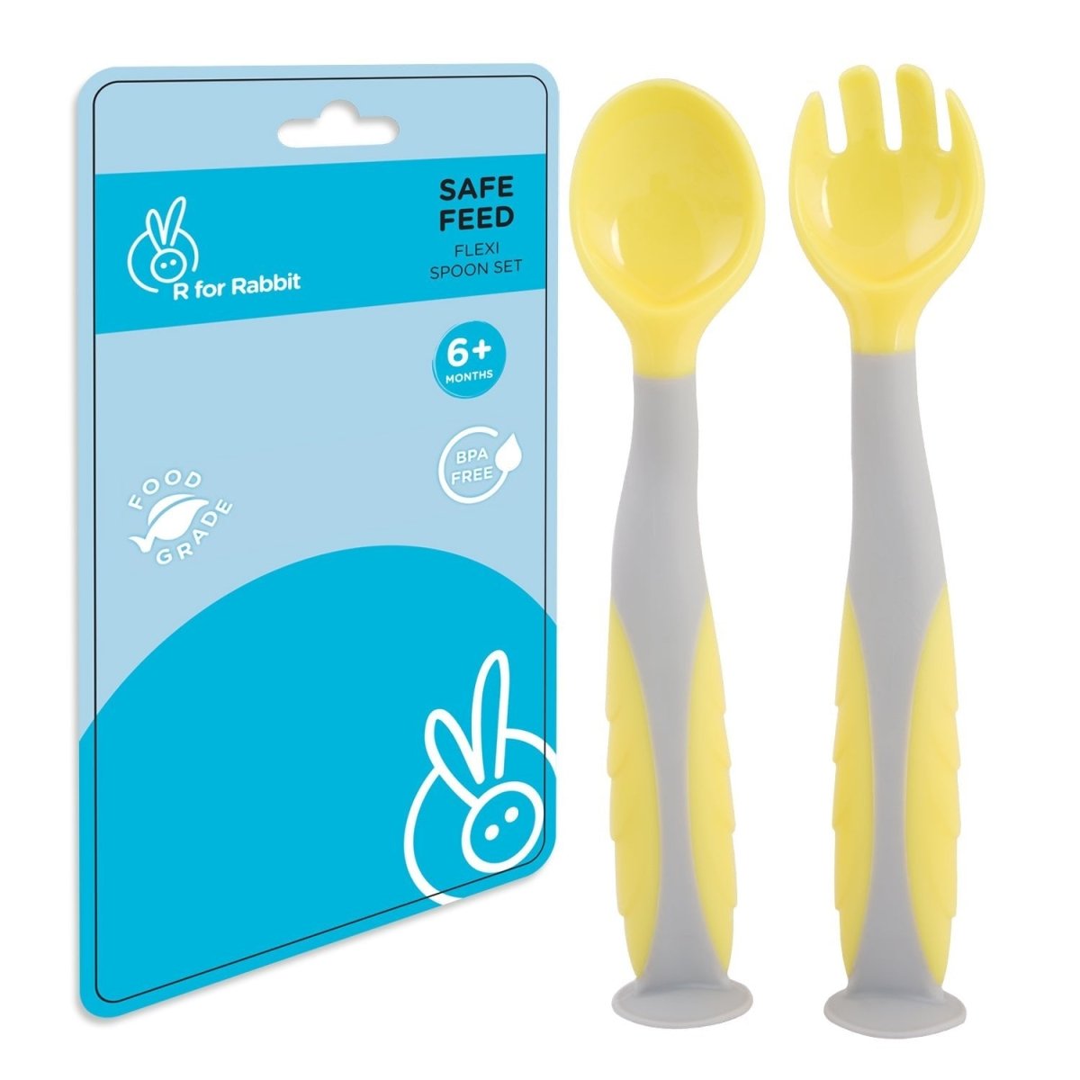 R for Rabbit Safe Feed Flexi Spoon Set- Yellow Grey - SFFSYG1