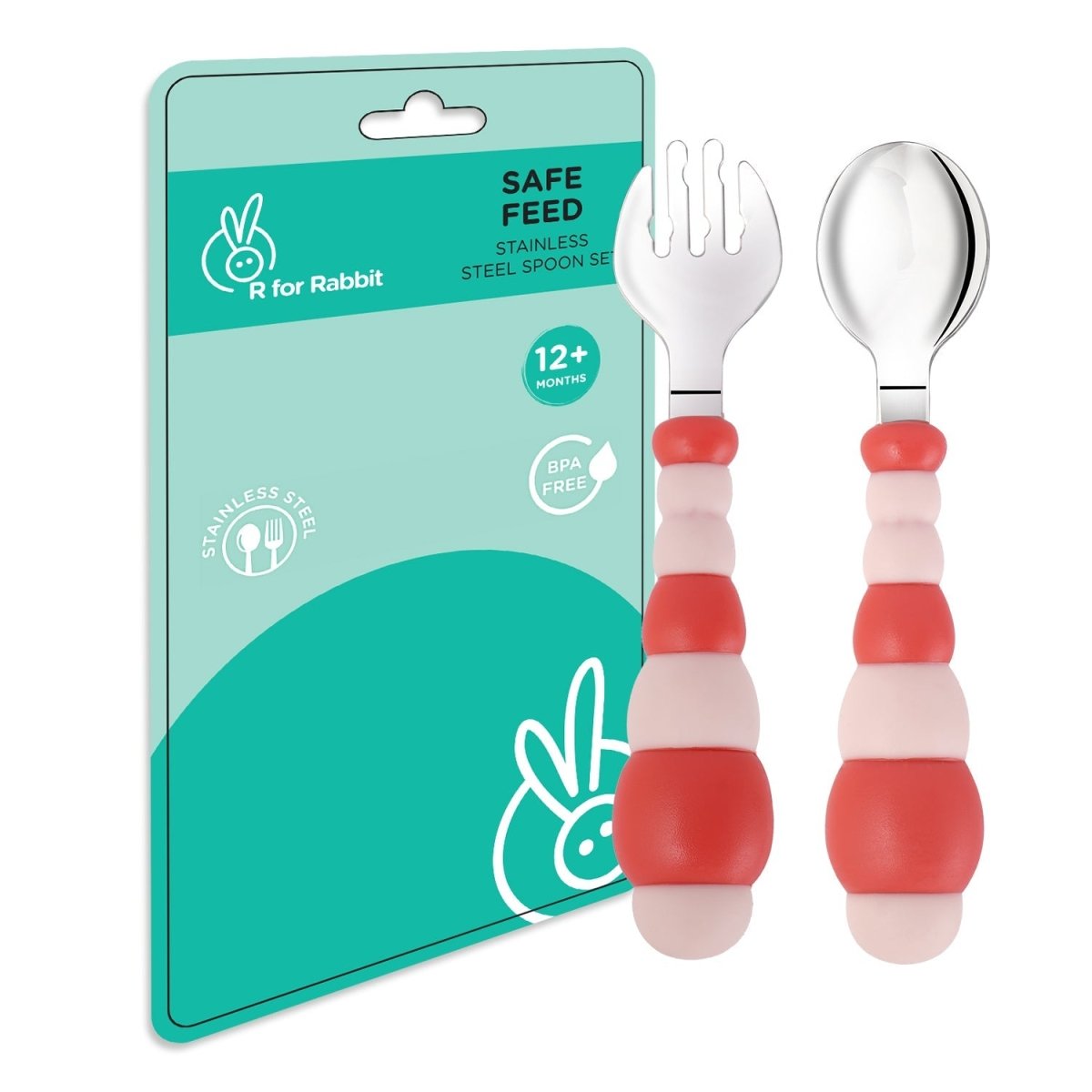 R for Rabbit Safe Feed Stainless Steel Spoon Set- Pink - SFSSP01