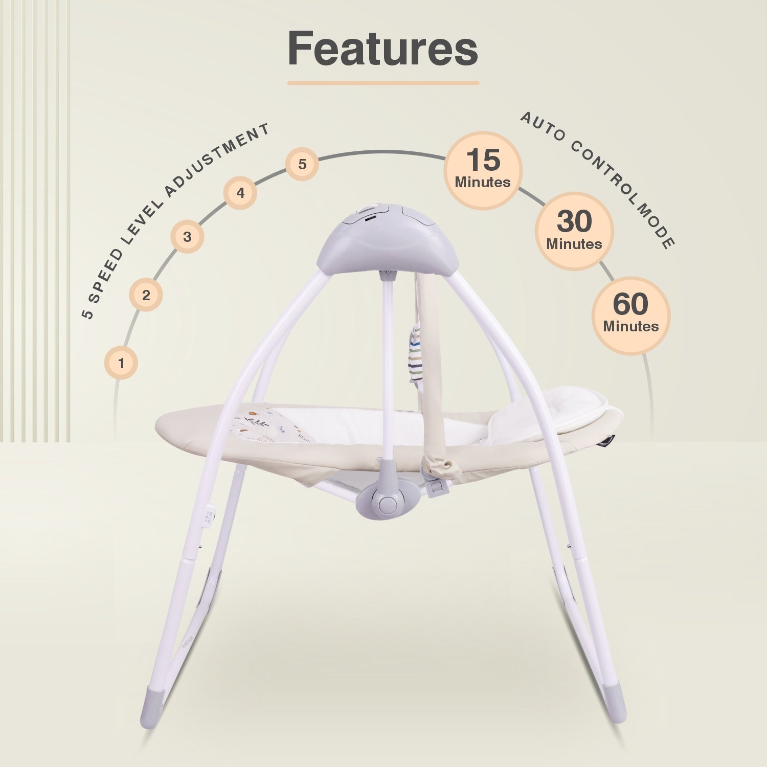 R for Rabbit Snicker Automatic Baby Swing - Beige - Swings