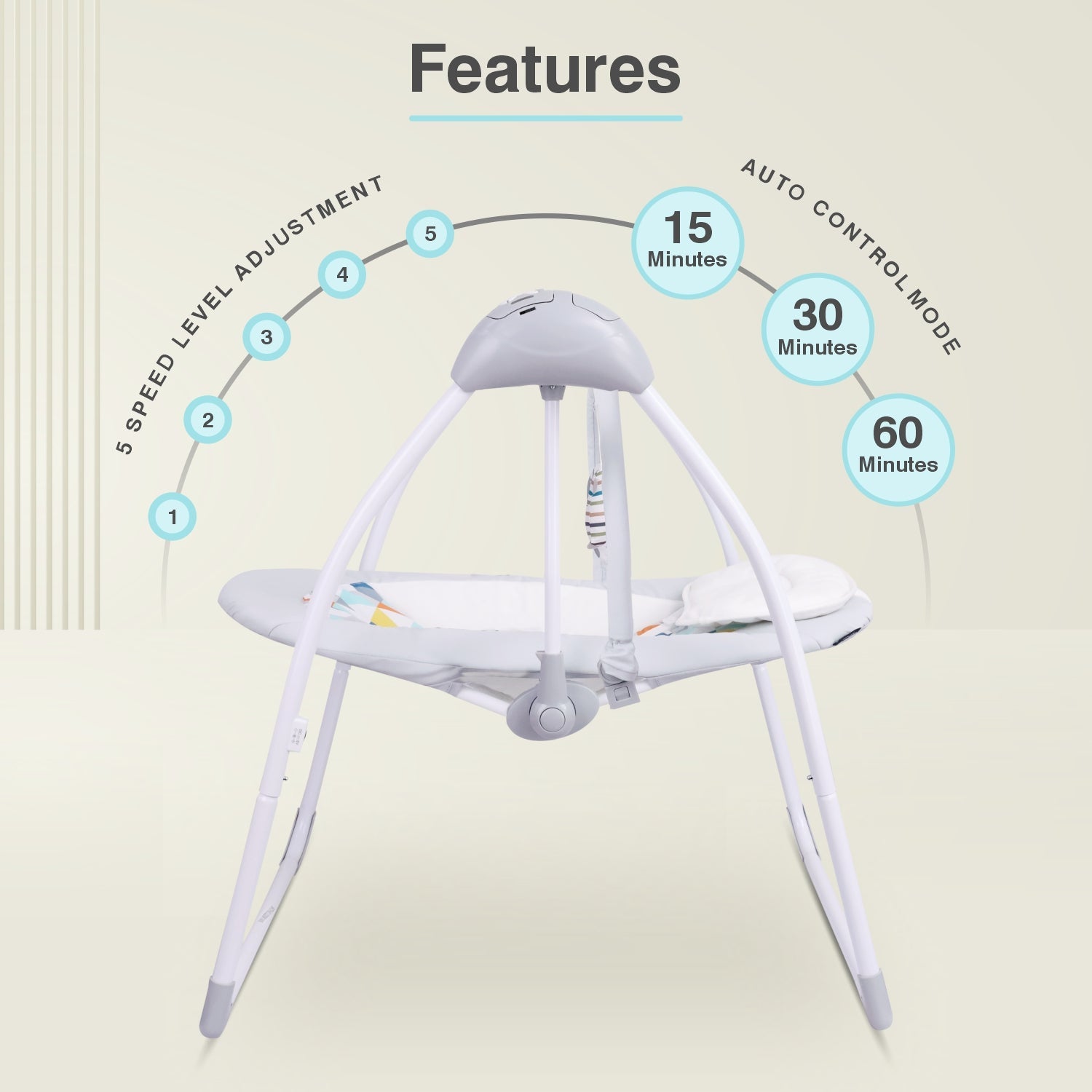 R for Rabbit Snicker Automatic Baby Swing - Grey Multi - Swings