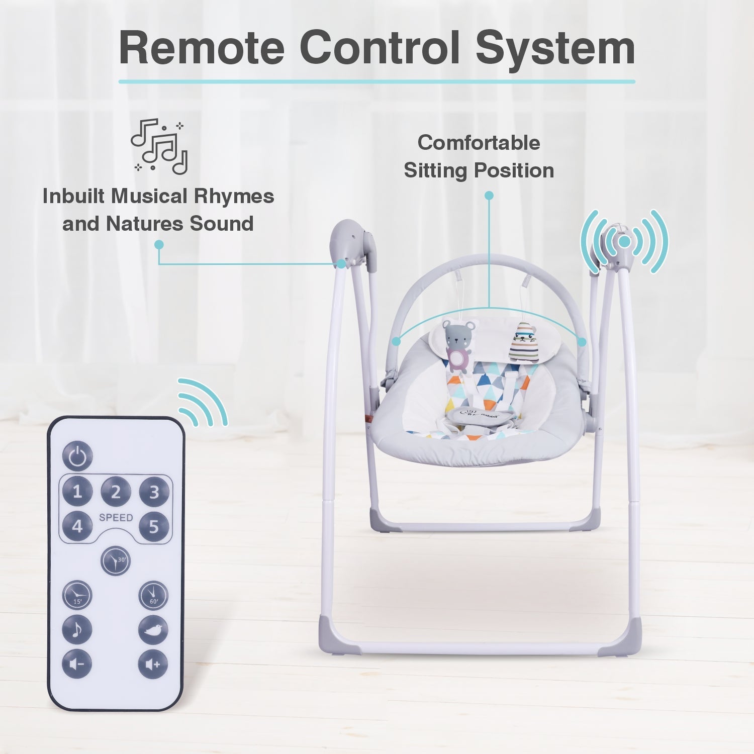 R for Rabbit Snicker Automatic Baby Swing - Grey Multi - Swings