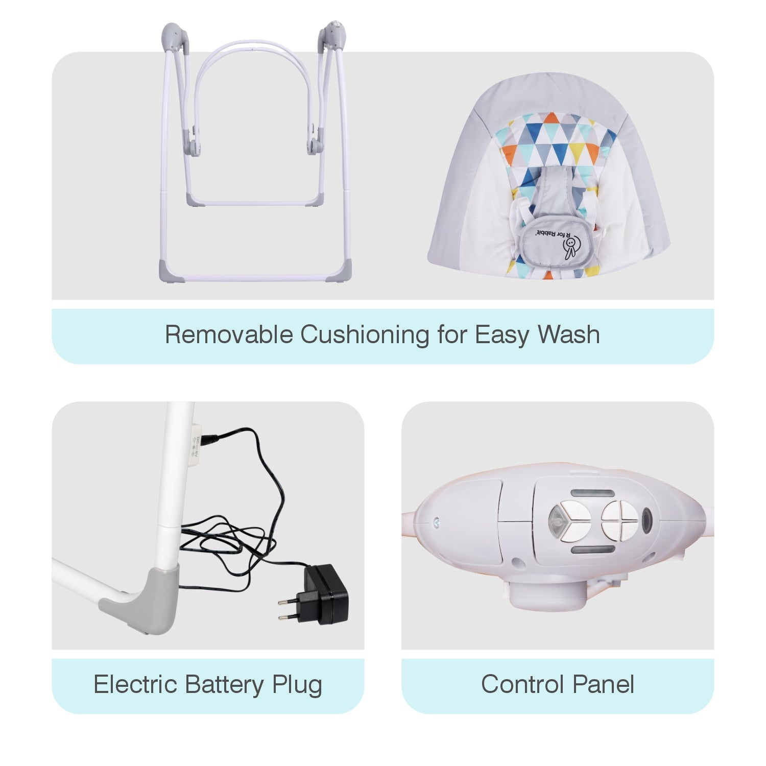 R for Rabbit Snicker Automatic Baby Swing - Grey Multi - Swings