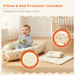 R for Rabbit Snuggy Cuddles Newborn Baby Bed - Anti - Roll Baby Nest - 100% Cotton Breathable Lounger - Bedding Set