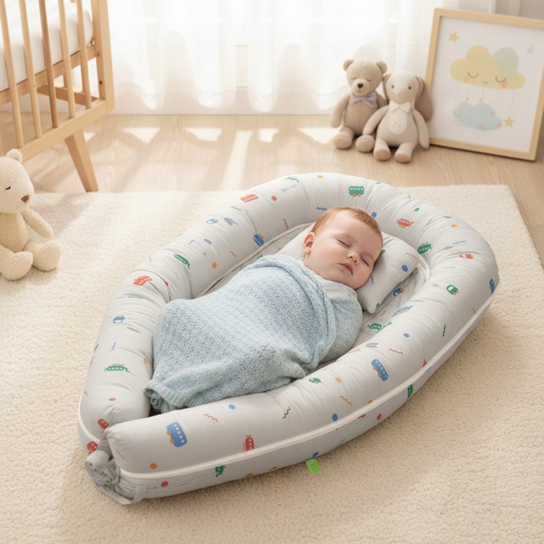 R for Rabbit Snuggy Cuddles Newborn Baby Bed - Anti - Roll Baby Nest - 100% Cotton Breathable Lounger - Bedding Set
