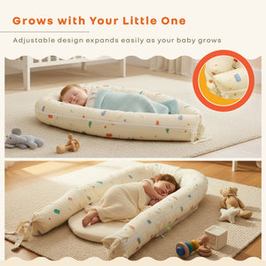 R for Rabbit Snuggy Cuddles Newborn Baby Bed - Anti - Roll Baby Nest - 100% Cotton Breathable Lounger - Bedding Set