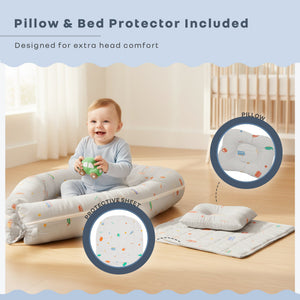 R for Rabbit Snuggy Cuddles Newborn Baby Bed - Anti - Roll Baby Nest - 100% Cotton Breathable Lounger - Bedding Set