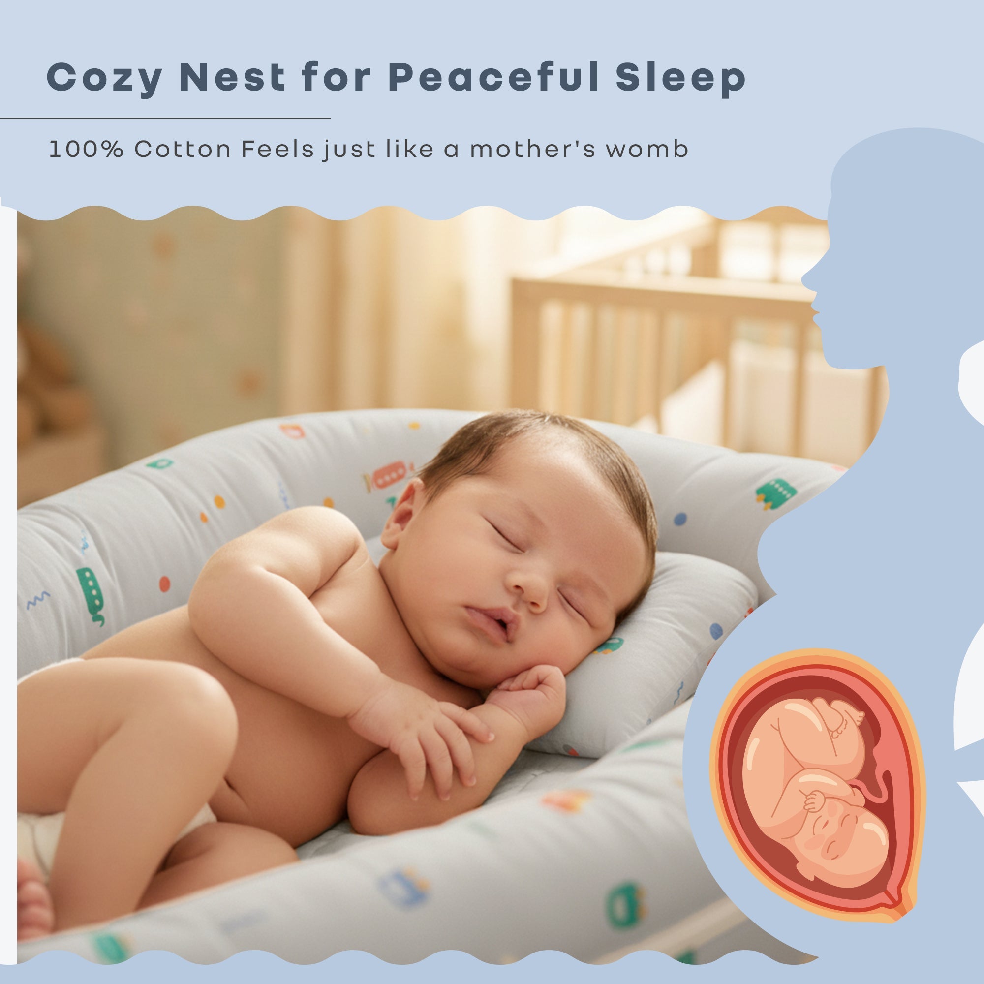 R for Rabbit Snuggy Cuddles Newborn Baby Bed - Anti - Roll Baby Nest - 100% Cotton Breathable Lounger - Bedding Set