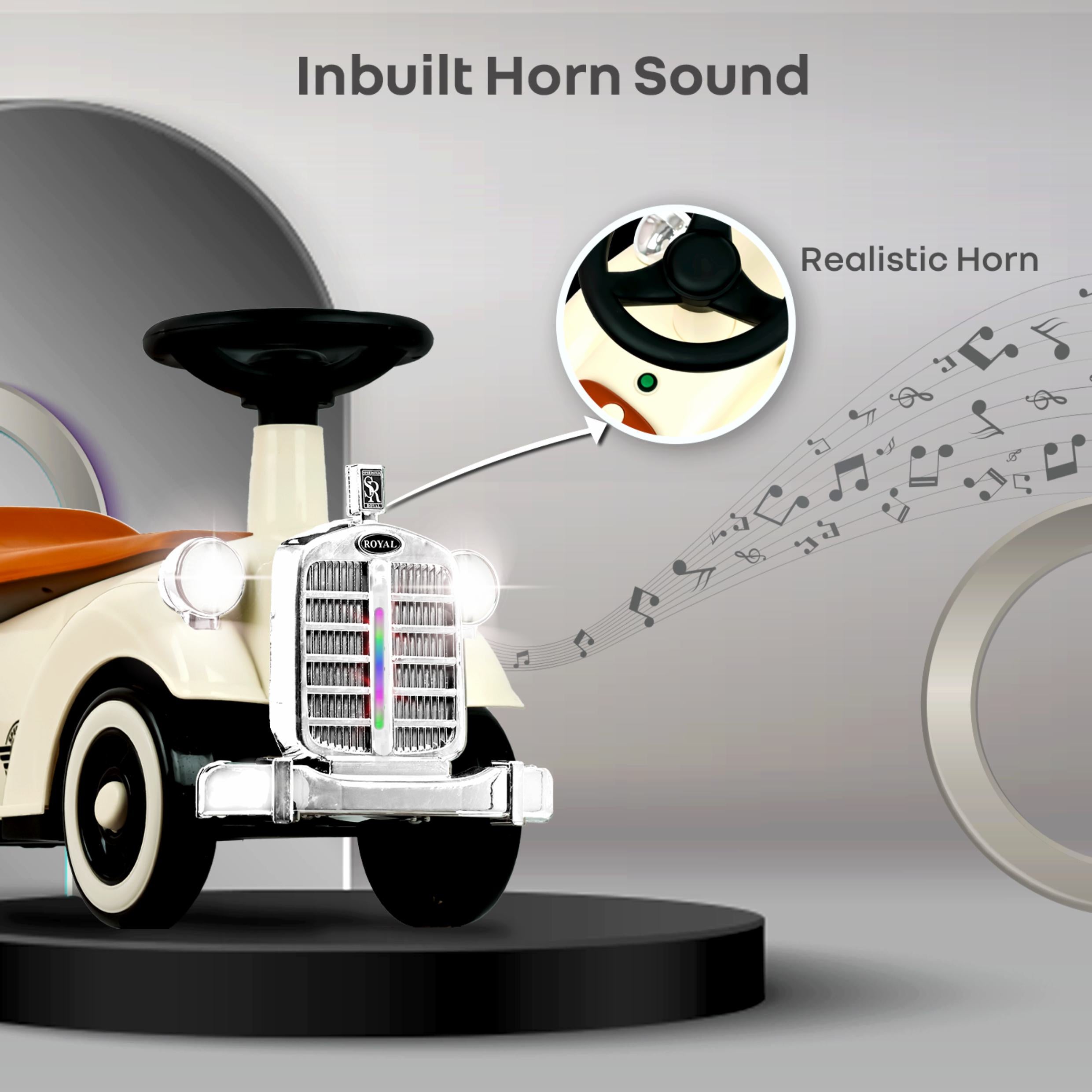 Model car with a realistic horn and inbuilt horn sound feature on a gray background
