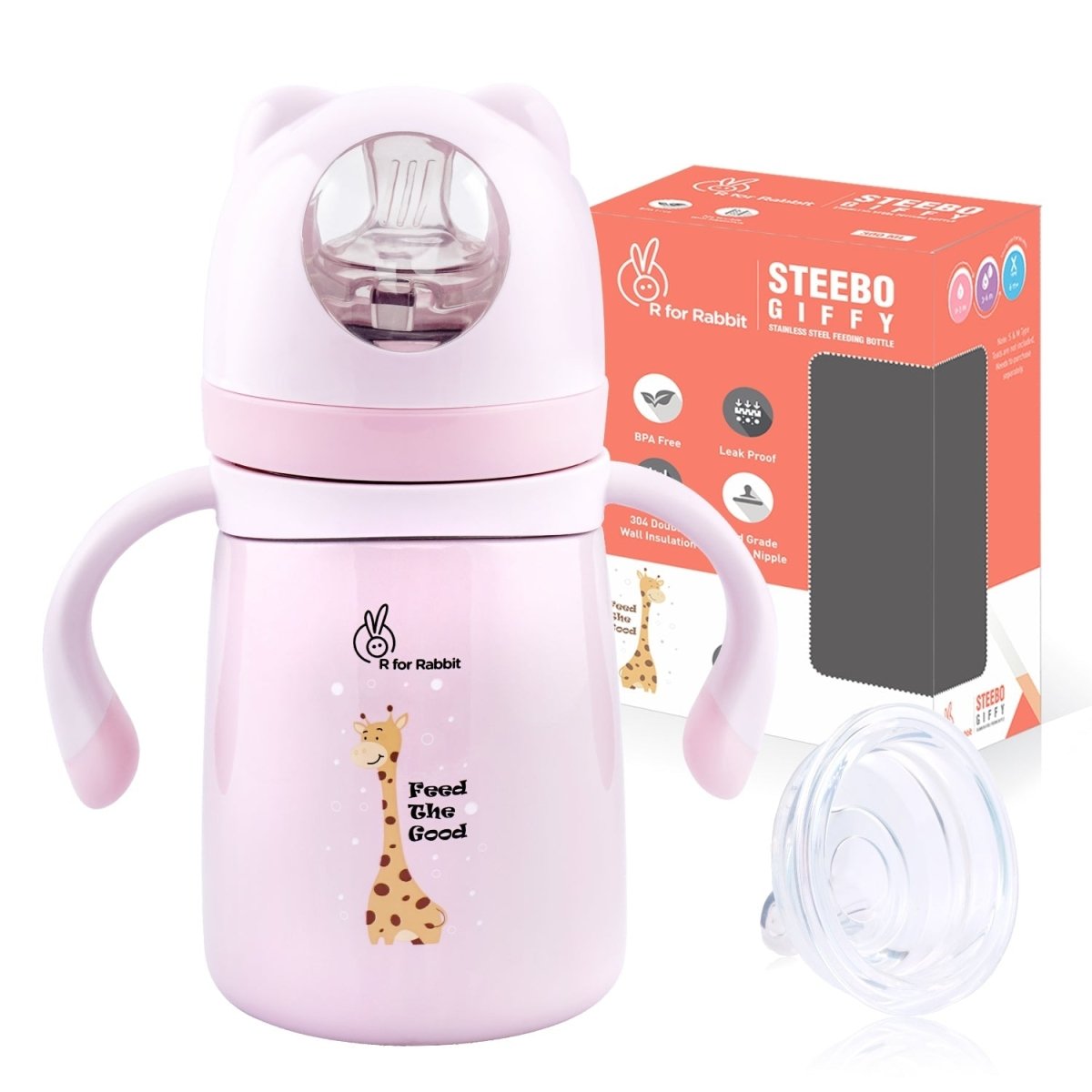 R for Rabbit Steebo Giffy Spout Cup- Pink - SGSBP300