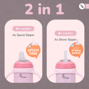 R for Rabbit Steebo Tiny Tales 2 in 1 Spout and Straw Sipper Stainless Steel Bottle For Kids 270ml - Pink - Straw Sipper