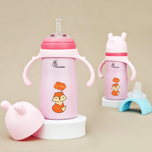 R for Rabbit Steebo Tiny Tales 2 in 1 Spout and Straw Sipper Stainless Steel Bottle For Kids 270ml - Pink - Straw Sipper