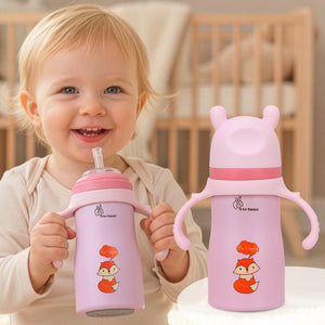 R for Rabbit Steebo Tiny Tales 2 in 1 Spout and Straw Sipper Stainless Steel Bottle For Kids 270ml - Pink - Straw Sipper