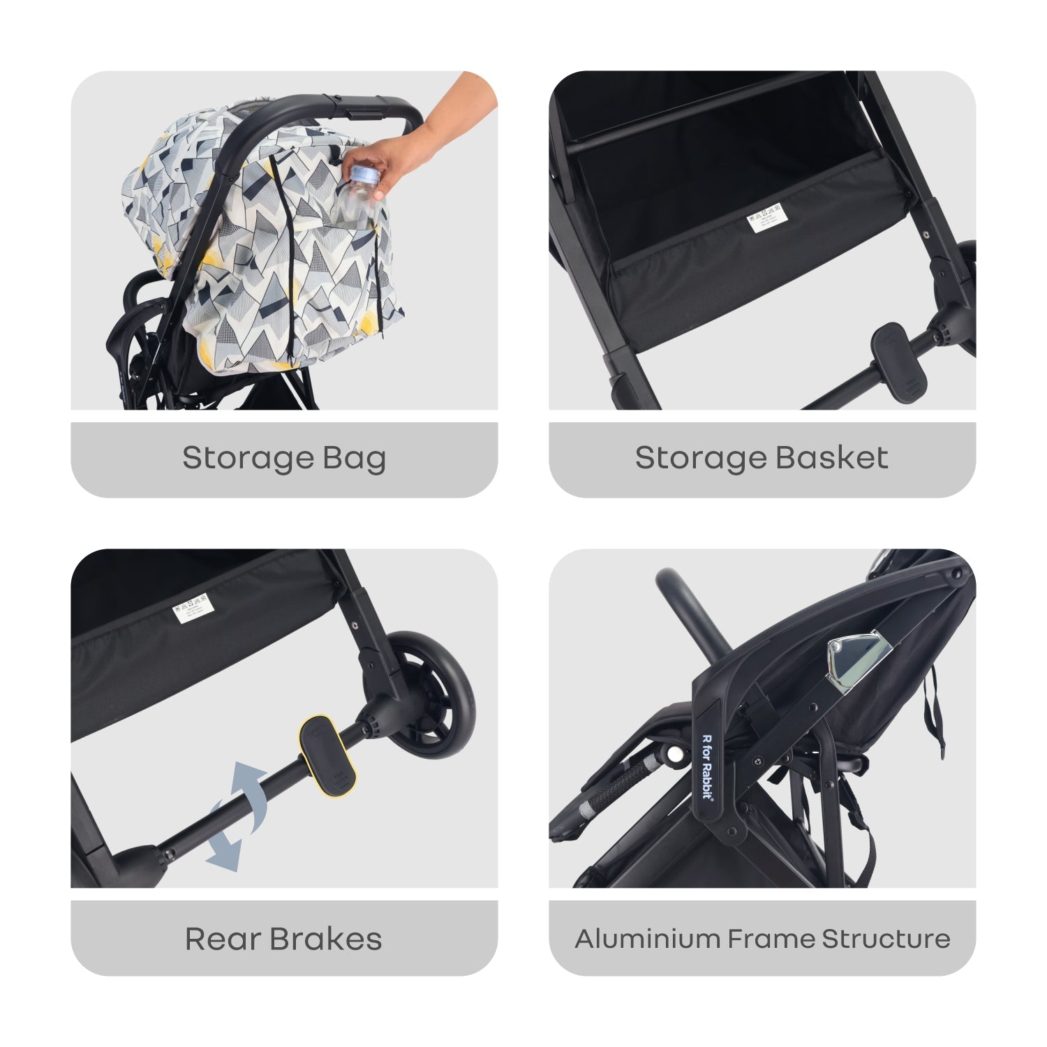 R for Rabbit Street Smart Aero - Black Multi - Baby Stroller & Prams